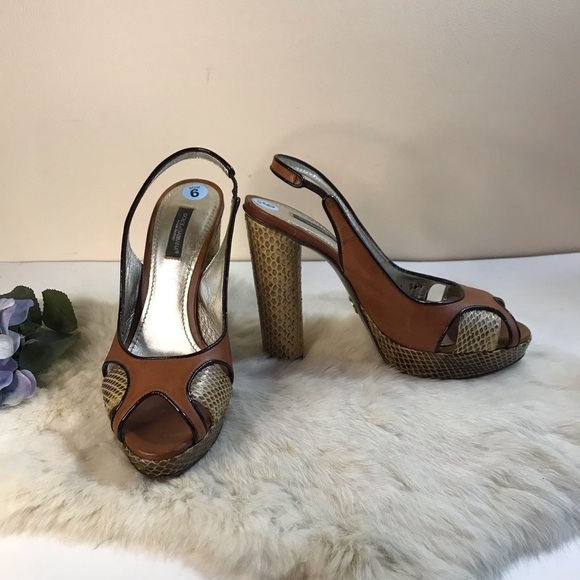 Dolce&Gabbana D&G Slingback Platform Peep-toe Heel Snakeskin+Leather Sandal Shoe - Picture 2 of 12